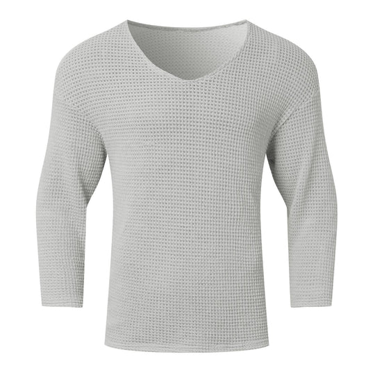 Herren nan strukturiertes Waffelstrick-Langarmshirt mit V-Ausschnitt und wärmendem Thermoeffekt R&B