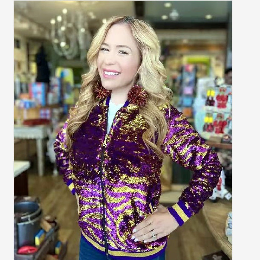 Damen Glitzernde Bomberjacke mit multicolore Pailletten R&B