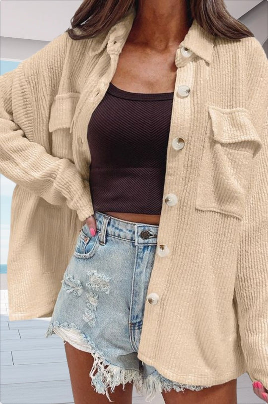 Damen lässige oversized Hemdbluse mit strukturiertem Design und praktischen Taschen R&B