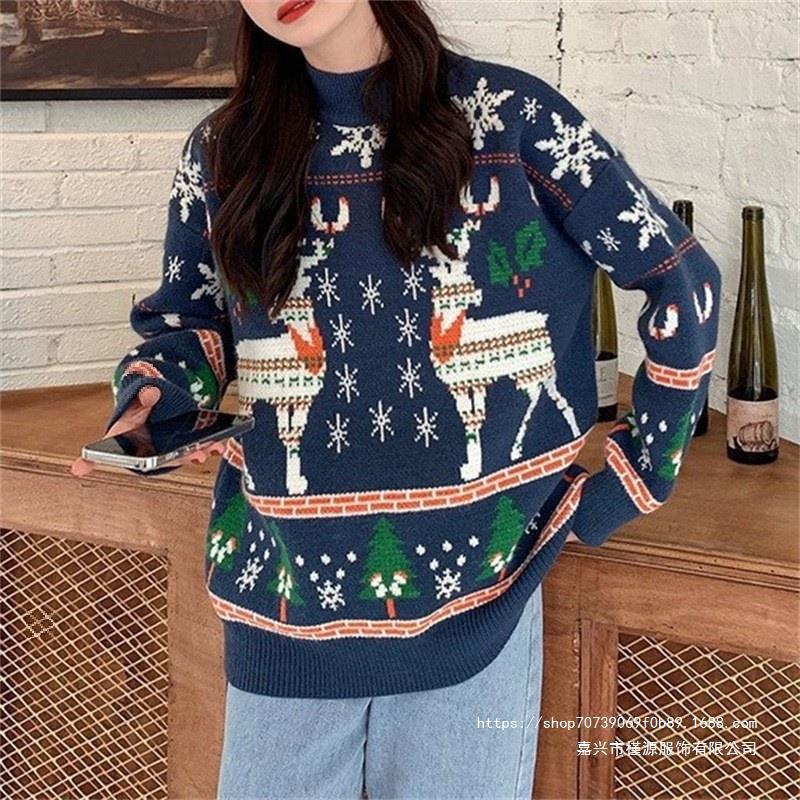 Damen Festlicher Pullover mit 3D-Rentier-Motiv und Hochkragen R&B