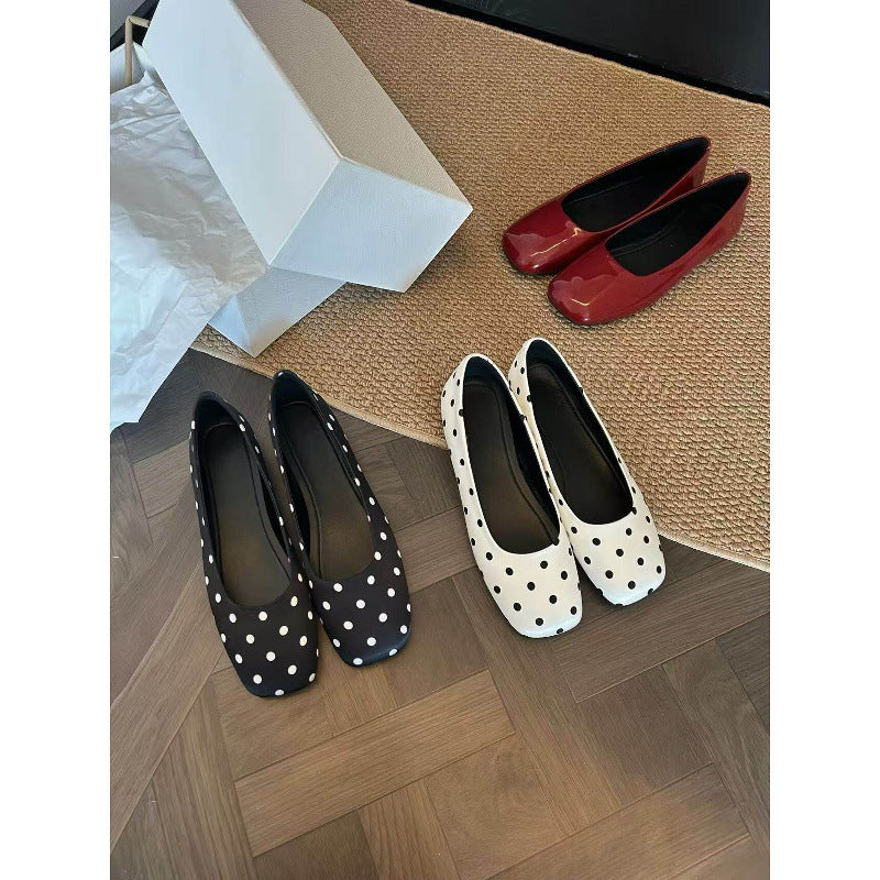 Damen Ballerinas mit quadratischer Zehenform und glänzender Oberfläche R&B