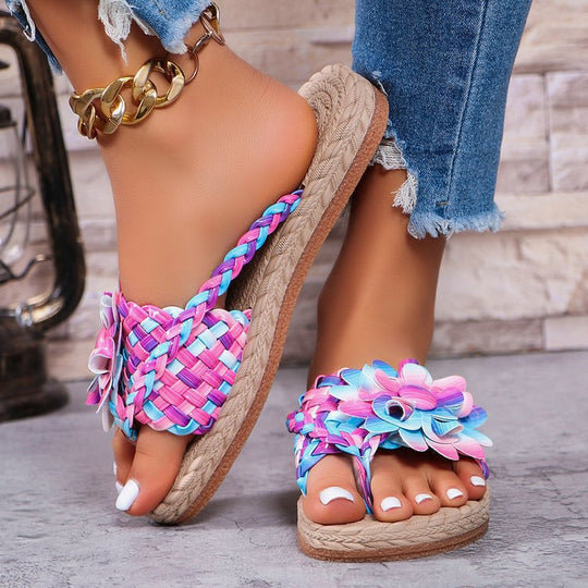 Damen Zehentrenner-Sandalen mit dekorativen Blütenapplikationen und rutschfester Sohle R&B