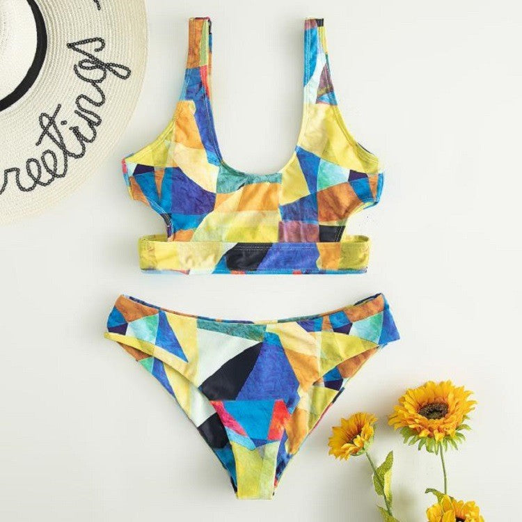 Damen Sport-Bikini mit geometrischem Design und breiten Trägern R&B