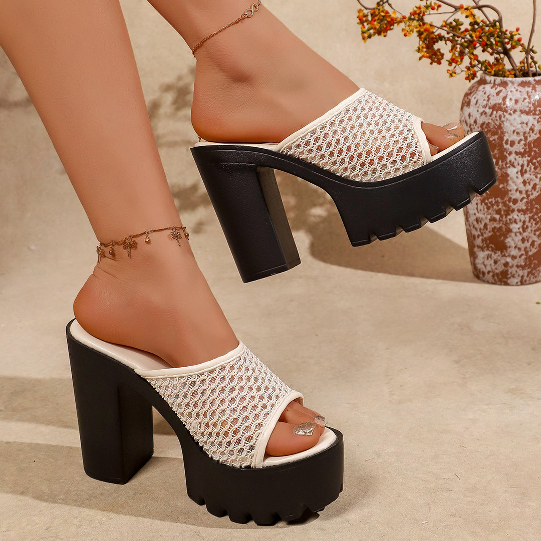 Damen Glamouröse Plateau-Sandalen mit raffiniertem Netzdesign und stabiler Sohle R&B