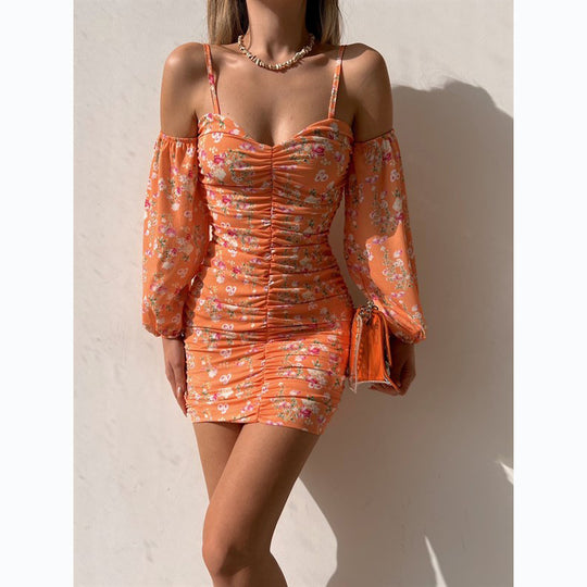 Damen Kurzarmkleid mit verspielten Rüschendetails und schulterfreiem Schnitt R&B