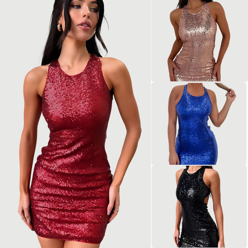 Damen Glitzerndes Minikleid mit schimmerndem Obermaterial und racerback Design R&B