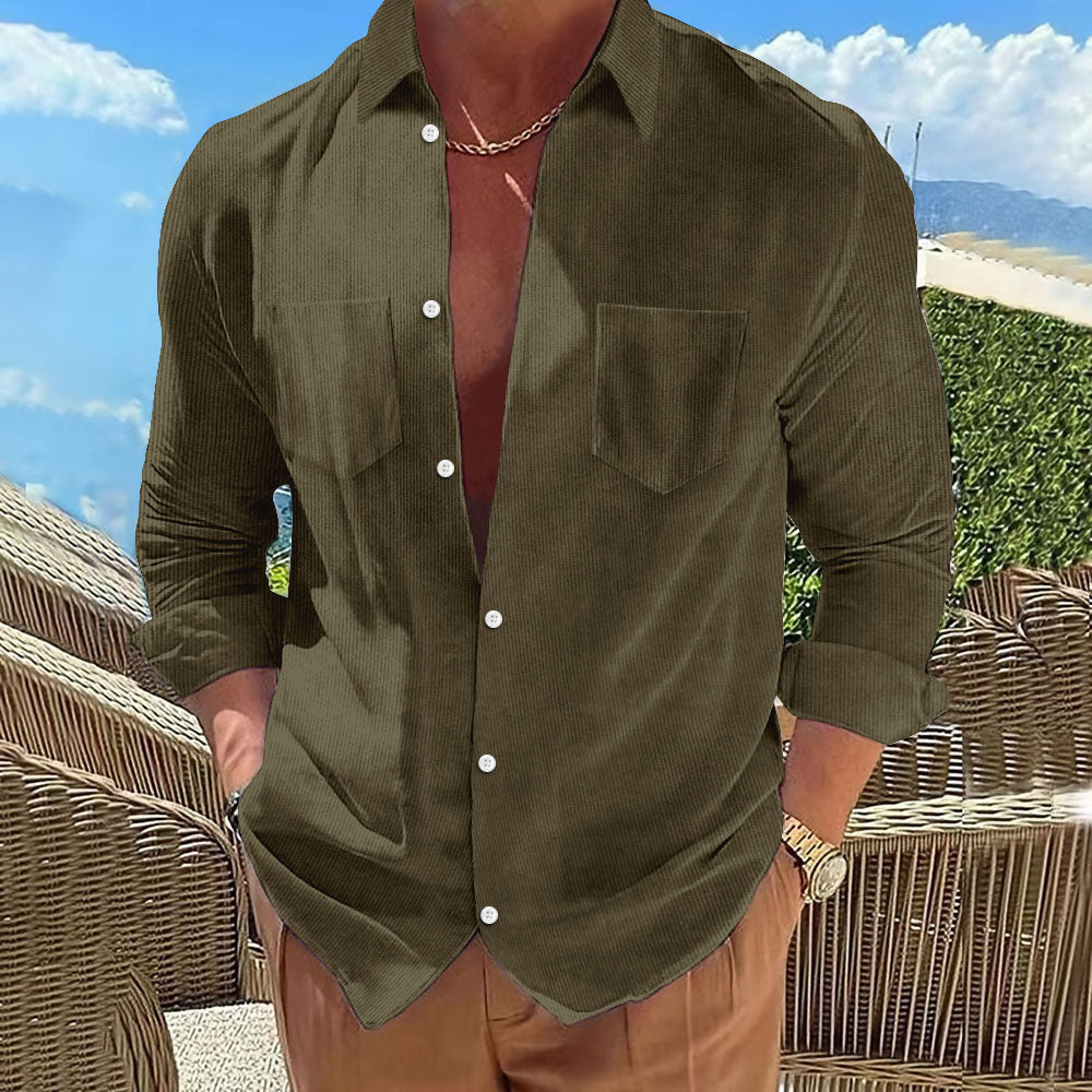 Herren Strukturierte Hemdbluse mit Brusttaschen und umschlagbaren Ärmeln R&B