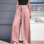 Damen nan weite Palazzo-Hose mit hohem Paperbag-Bund, elastischem Tunnelzug und vorderer Beinschlitz R&B