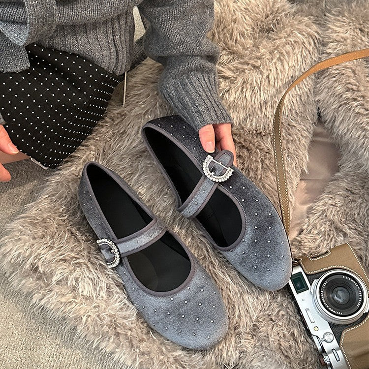 Damen Ballerina-Schuhe mit modischem Riemchen und funkelndem Schmuckdetail R&B