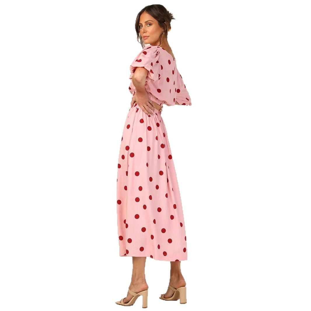 Damen Maxikleid mit elastischem Taillenzug und voluminösen Ärmeln R&B