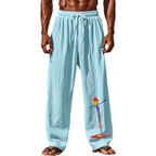 Herren lässige Strandhose mit elastischem Bund und buntem Stickdesign R&B