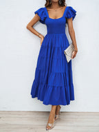 Damen Lange Maxikleid mit eleganten Rüschenträgern und gefüttertem Oberteil R&B