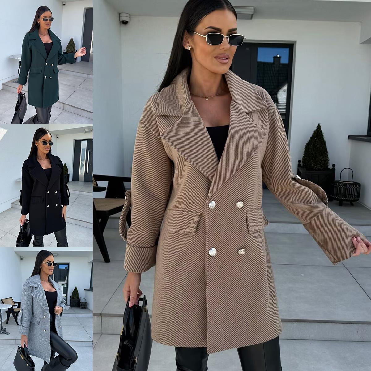 Damen Eleganter Oversized-Blazer mit doppelter Knopfleiste und praktischen Taschen R&B