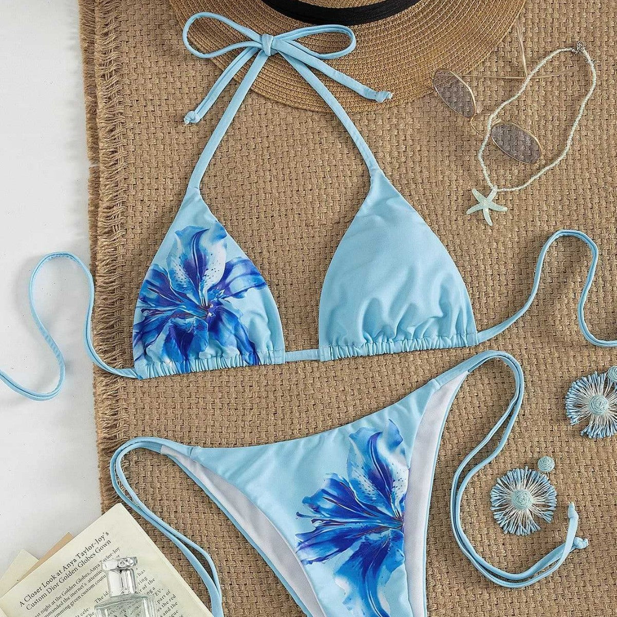 Damen Triangel-Bikini mit floralem Print und verstellbaren BindR&Band R&B