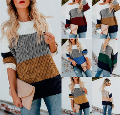 Damen Grobstrickpullover mit modernem Streifenmuster und lässigem Schnitt R&B