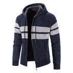 Herren Strickjacke mit Kapuze und modernem Streifenmuster