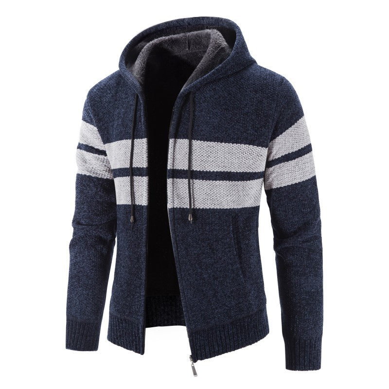 Herren Strickjacke mit Kapuze und modernem Streifenmuster