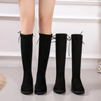 Damen Überknee-Stiefel mit samtiger Oberfläche und verstellbarem Schnürdetail R&B