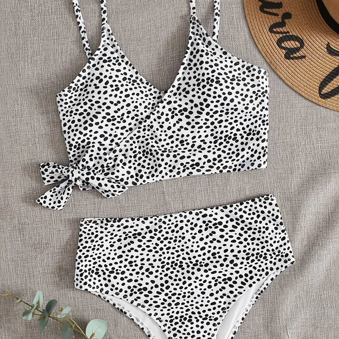 Damen Wickel-Bikini-Set mit hohem Bund und eleganten Polka Dots R&B