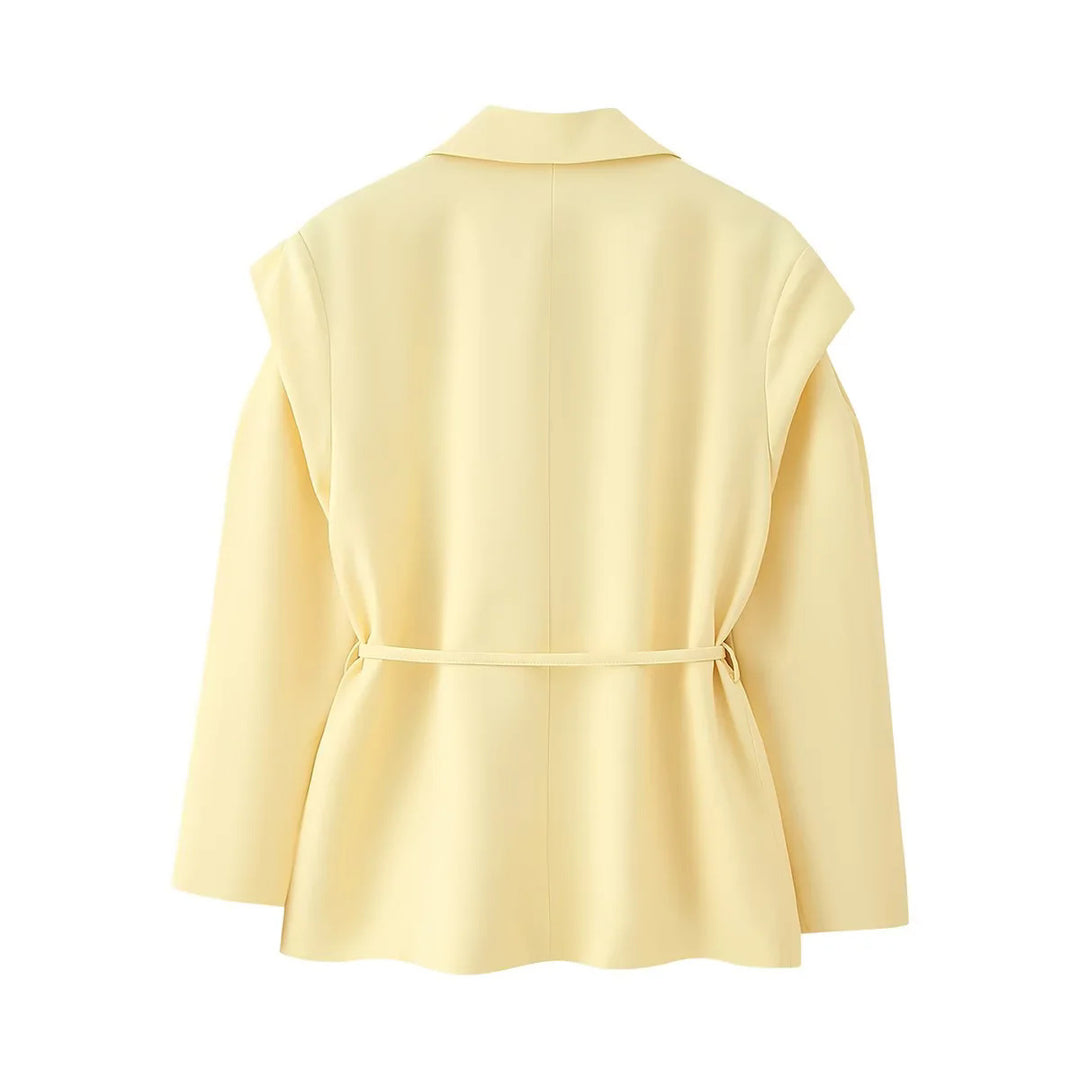 Damen elegante Oversized-Blazerjacke mit Gürtel und Schulterpolstern R&B