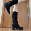 Damen Elegante Stiefel mit modischem Schnallenverschluss und blockigem Absatz R&B