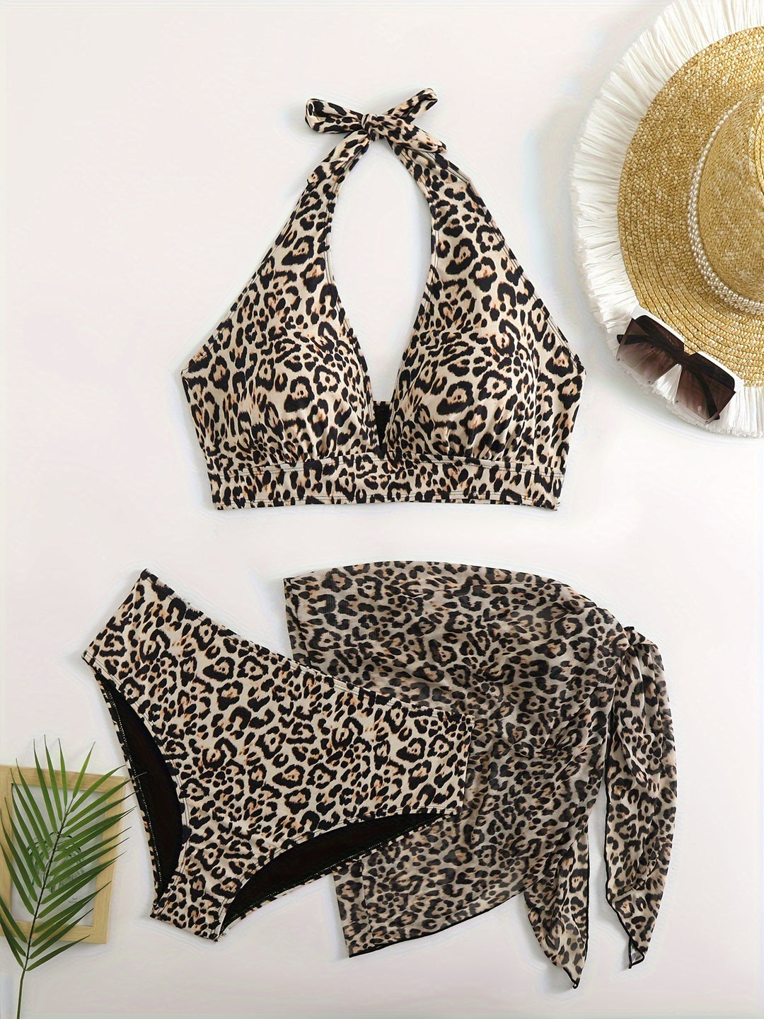 Damen Triangel-Bikini-Set mit edlem Wickeltuch und raffiniertem Animal-Print R&B