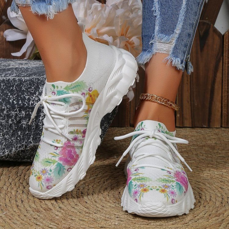 Damen modische Sneakers mit floralem Design und atmungsaktiver Textiloberfläche R&B