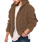 Herren kuschelige Teddyjacke mit seitlichen Reißverschlusstaschen und Kapuze R&B