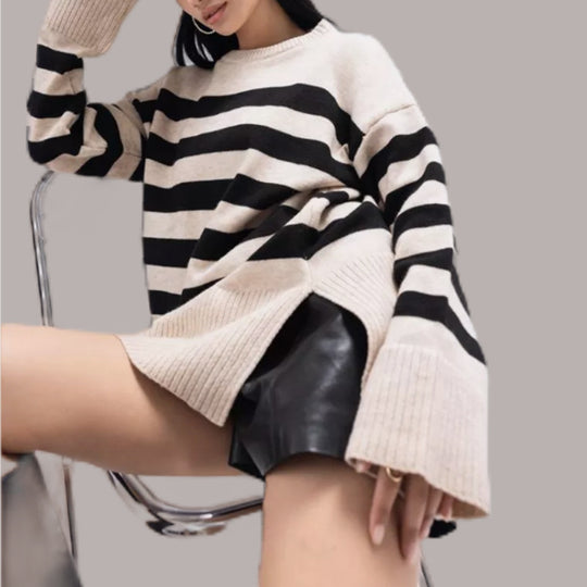 Damen Oversized Pullover mit Streifenmuster R&B