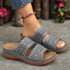 Damen komfortable Riemchen-Sandalen mit floralen Verzierungen R&B