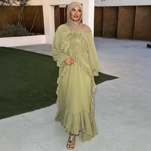 Damen Rüschen-Maxikleid mit eleganten Bindebändern und lässiger Passform R&B
