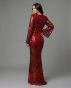 Damen Glamouröses Abendkleid mit funkelnden Pailletten und transparenten Ärmeln R&B
