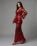 Damen Glamouröses Abendkleid mit funkelnden Pailletten und transparenten Ärmeln R&B
