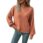 Damen V-Pullover mit voluminösen Ärmeln und verspielten Details R&B