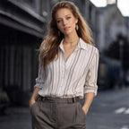 Damen Langarm-Bluse mit feinen Streifen und klassischem Kragen R&B