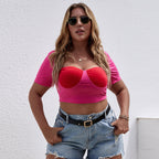 Damen Cropped Top mit raffiniertem Bustier-Design und kurzen Ärmeln R&B