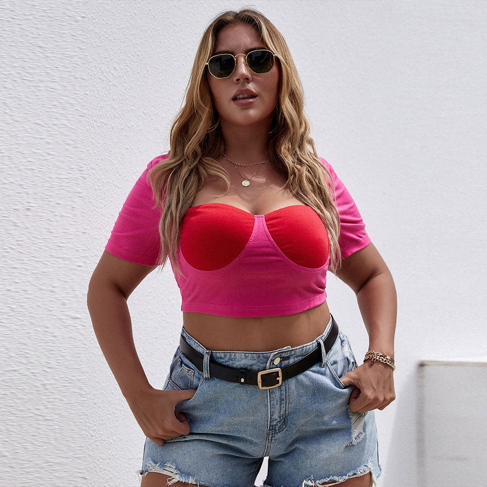 Damen Cropped Top mit raffiniertem Bustier-Design und kurzen Ärmeln R&B