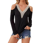 Damen elegantes Langarmshirt mit dekorativem Ausschnitt R&B