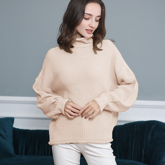 Damen Strickpullover mit hochgeschlossenem Kragen und weitem Schnitt R&B