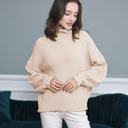 Damen Grobstrickpullover mit Rollkragen und luftiger Schnittgestaltung