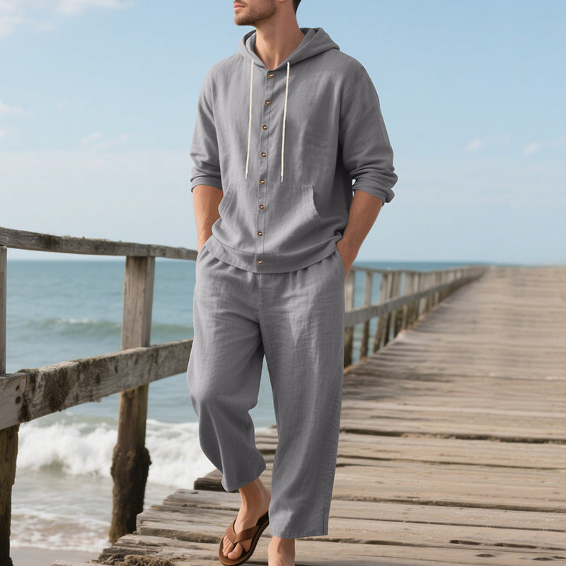 Herren lässiges Kapuzenshirt und bequeme Freizeithose im Set R&B