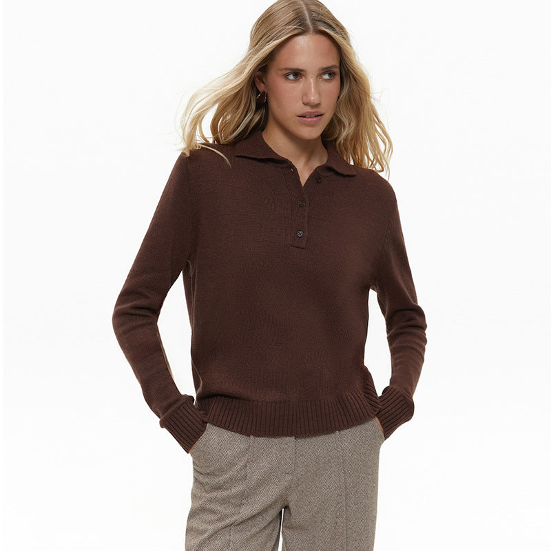 Damen eleganter Strickpullover mit Kragen R&B