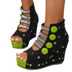Damen Wedge-Sandalen mit modischem Lochdesign und glitzernden Applikationen R&B