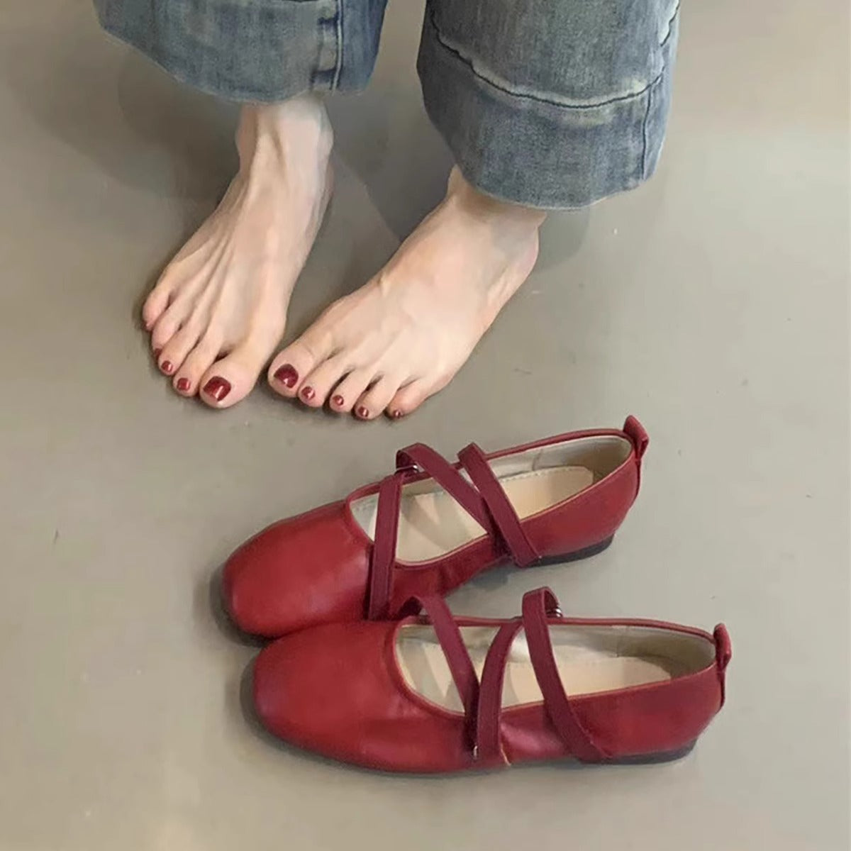 Damen Ballerinas mit modischem Riemen und komfortablem Fußbett R&B