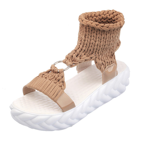 Damen nan handgewebte geflochtene Plateau-Sandalen mit ergonomischer Polstersohle R&B