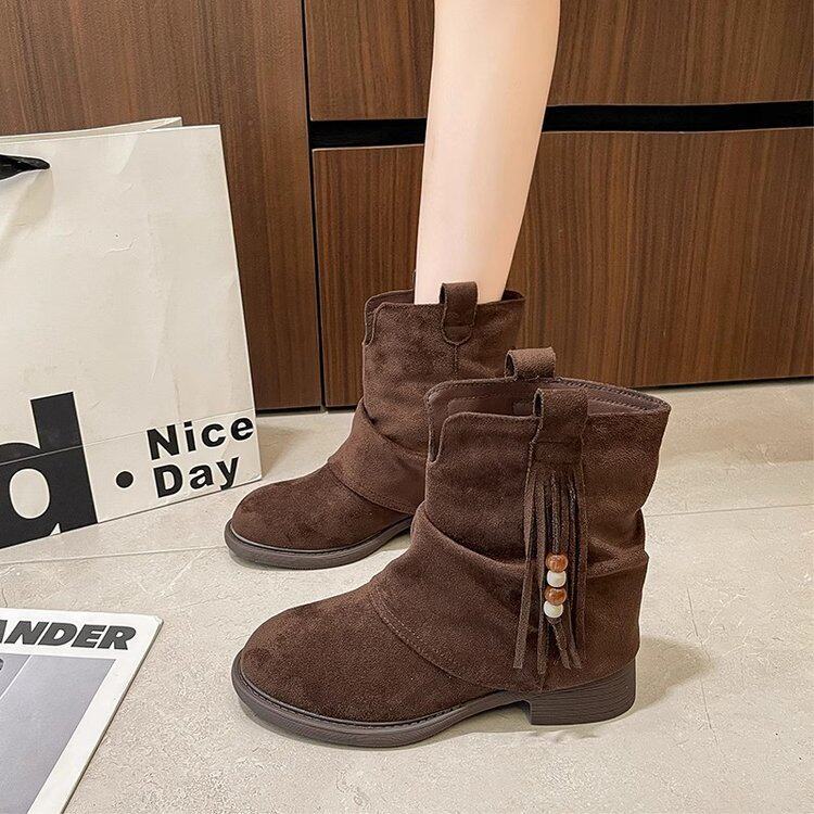 Damen Elegante Ankle Boots aus hochwertigem Wildleder mit dekorativem Tassel-Detail R&B