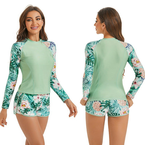Damen Surfanzug-Set mit langärmeliger Oberteil und modischem Blumenmuster R&B