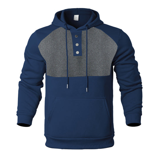 Herren Kapuzensweater mit modernem Henley-Ausschnitt und kontrastierenden Ärmeln R&B