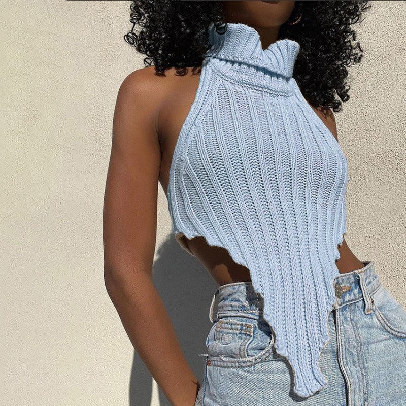 Damen cropped Stricktop mit hohem Kragen R&B