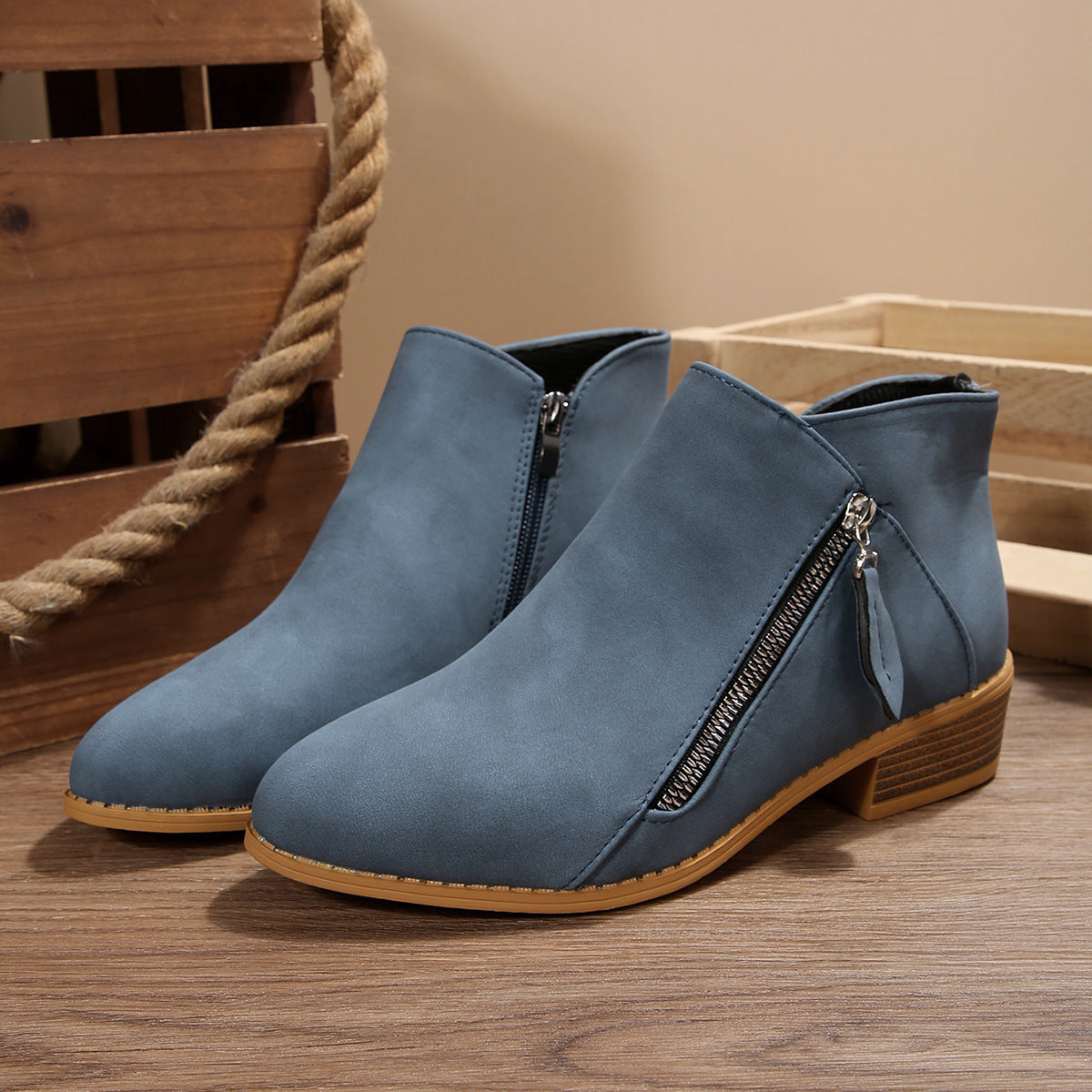 Damen Stiefeletten mit elegantem Reißverschluss und komfortablem Blockabsatz R&B